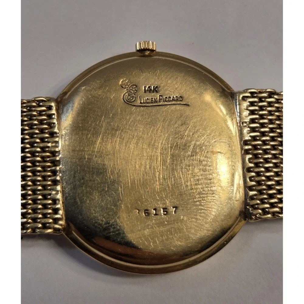 Vintage Lucien Piccard Solid 14k Gold Men's 33mm Manual Watch & Band
